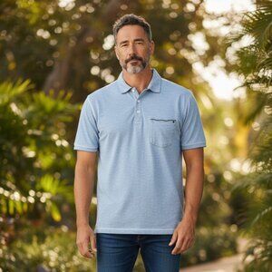 Tommy Bahama Blue Cotton Polo Shirt Mens Large Resort Casual